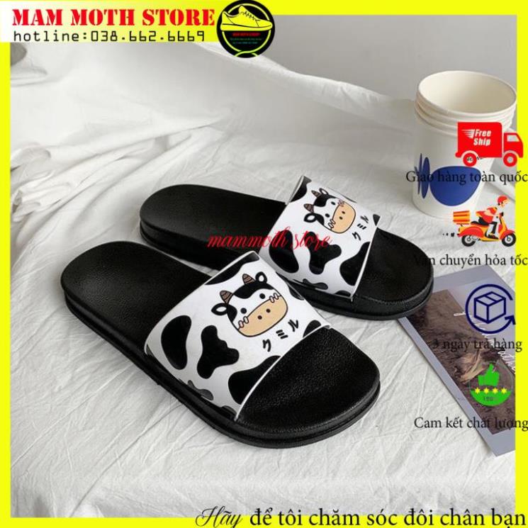 Dép quai ngang,dép bò sữa đế vuông ngộ nghĩnh đáng yêu dành cho nam nũ đen trắng shop MAM MOTH