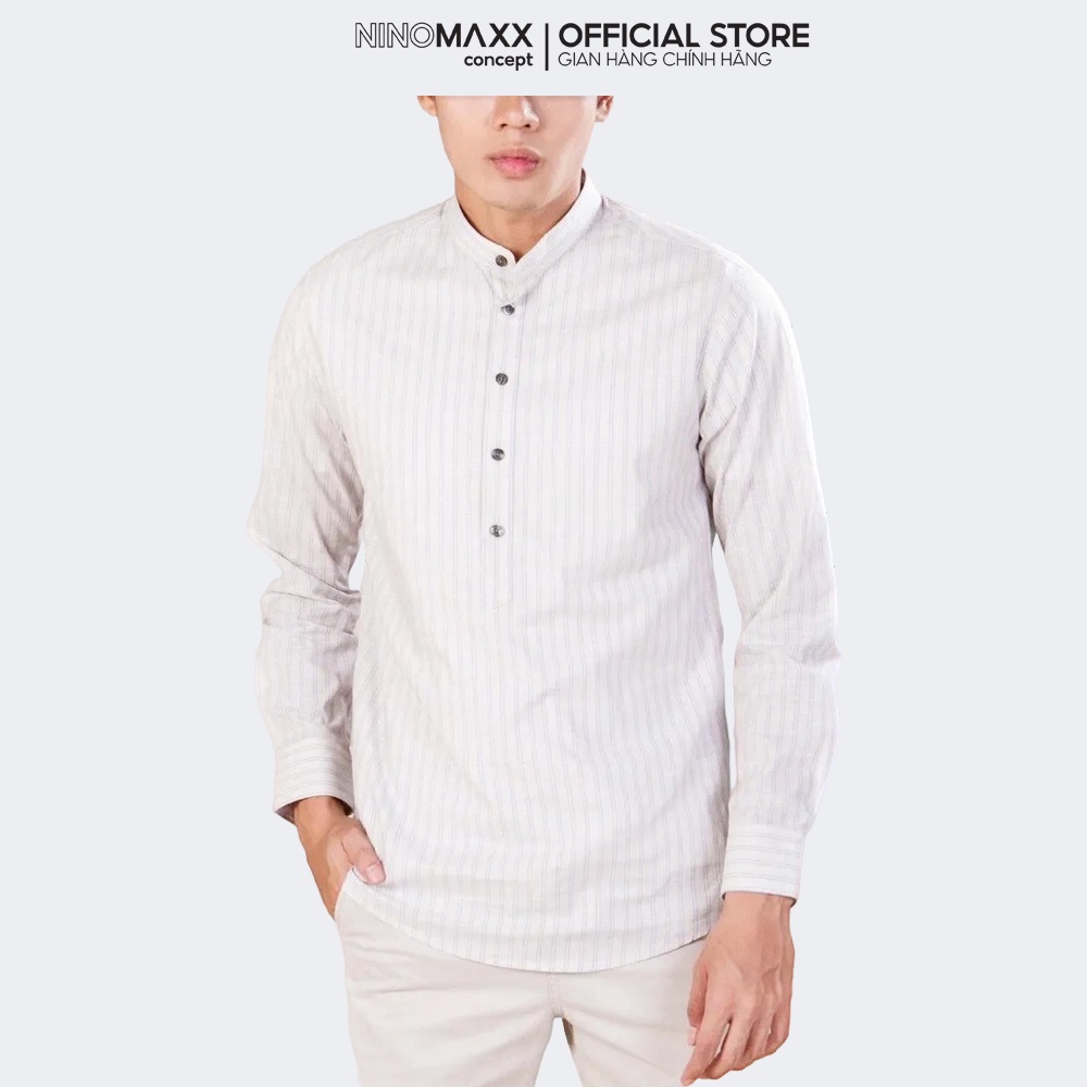 Ninomaxx Áo Sơ Mi Nam cổ trụ tay dài sọc dọc chất cotton 1905138