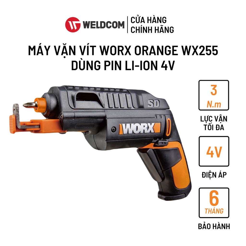 Máy Vặn Vít WORX ORANGE WX255 Tay Cầm Cao Su Mềm Mại An Toàn Trong Gia Đình Sử Dụng Pin Li-ion 4V