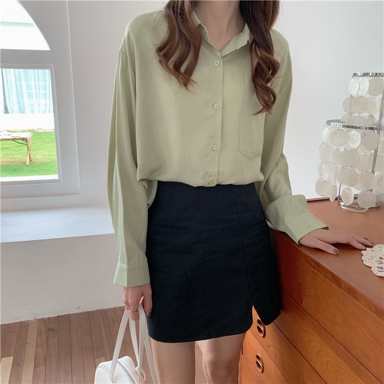 Porozi Áo sơ mi  dài tay dáng rộng phong cách Hàn Quốc cho nữ