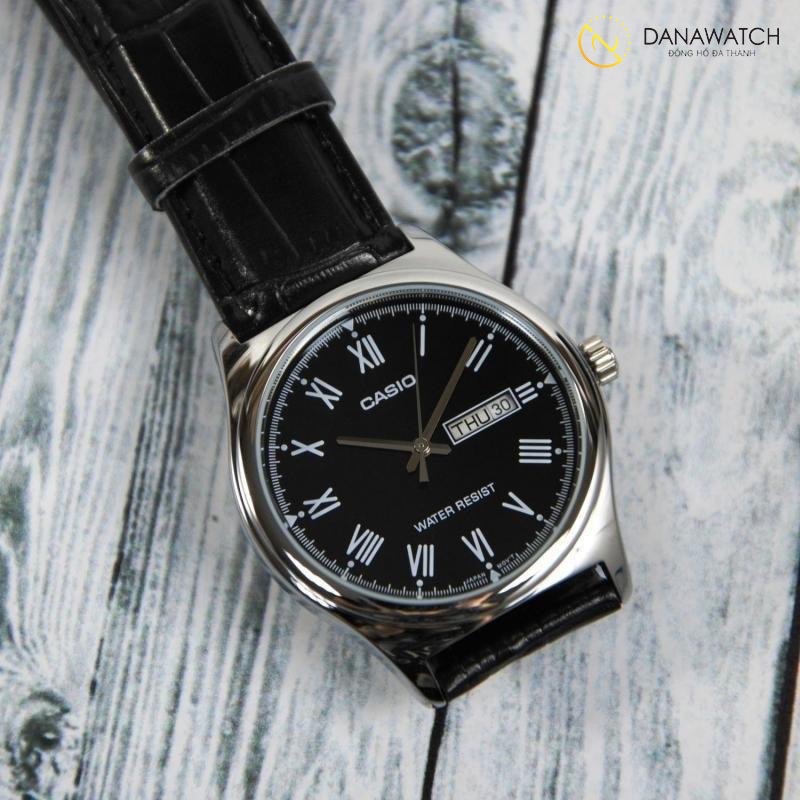 Đồng hồ đôi chính hãng CASIO V006L dây da đen mặt số la mã