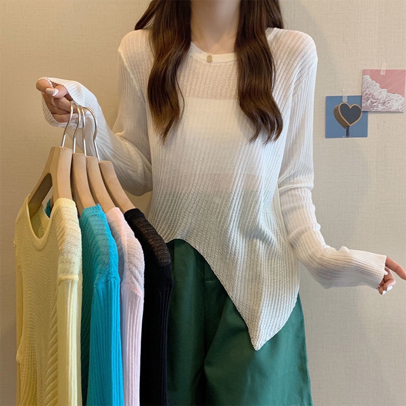 COZOK Áo Thun Tay Dài Dáng Rộng Chống Nắng Thiết Kế Bất Đối Xứng Cá Tính