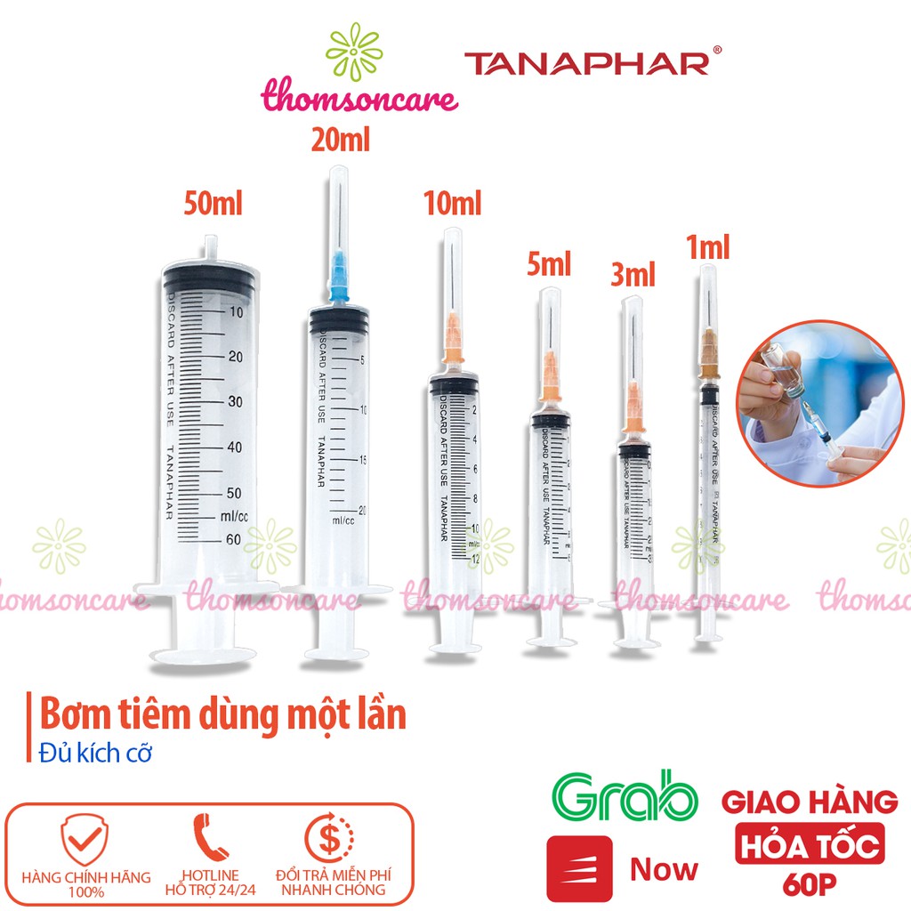 Combo 3 chiếc bơm kim tiêm y tế 1ml 3ml 5cc 10cc 20ml 50ml - ống chích vô trùng, xilanh sử dụng một lần xi lanh Tanaphar
