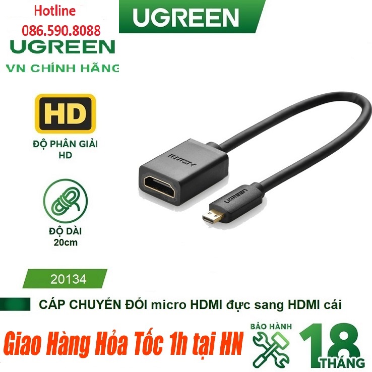 Cáp chuyển đổi micro HDMI to HDMI âm dài 20cm Ugreen 20134 - Hàng Chính hãng