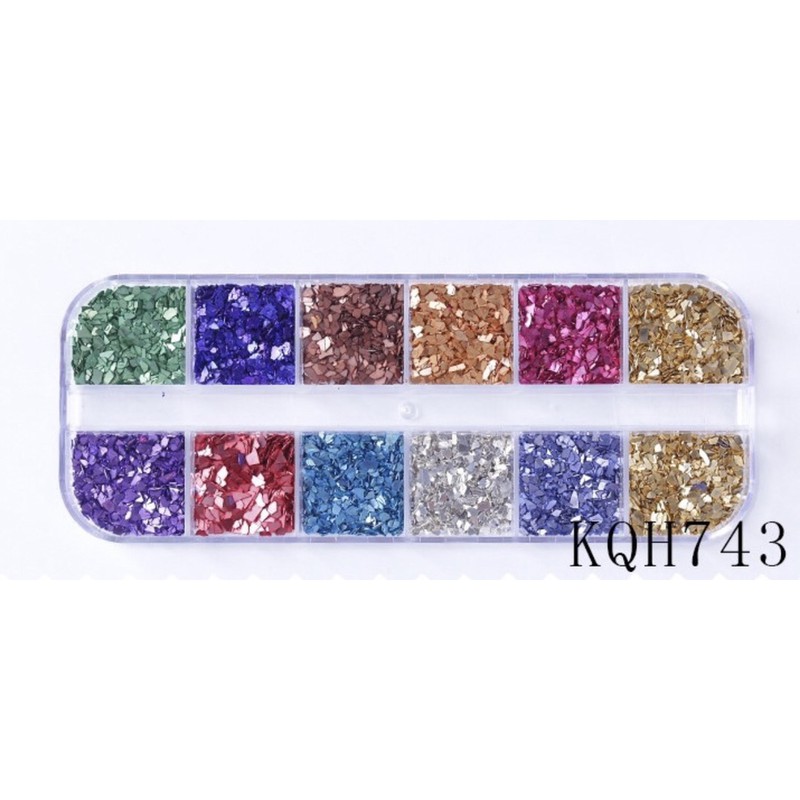 Khay 12 ngăn hạt vụn kim loại nhiều màu trang trí resin