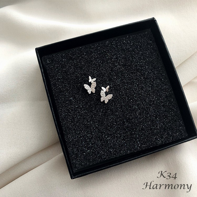 Khuyên tai nữ bạc hồ điệp hình bướm đính đá nhỏ nhắn, đáng yêu, điệu đà | HARMONY ACCESSORIES K34