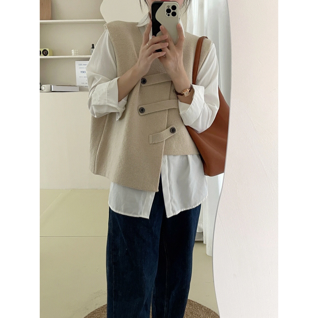 Áo Khoác Cardigan Không Tay Thiết Kế Không Đồng Đều Phong Cách Mùa Thu Mới 2022 Cho Nữ