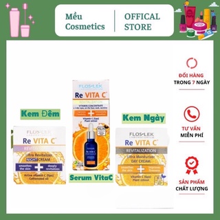 Combo serum vita c floslek, kem dưỡng ngày, kem dưỡng đêm làm trắng da mờ thâm nám