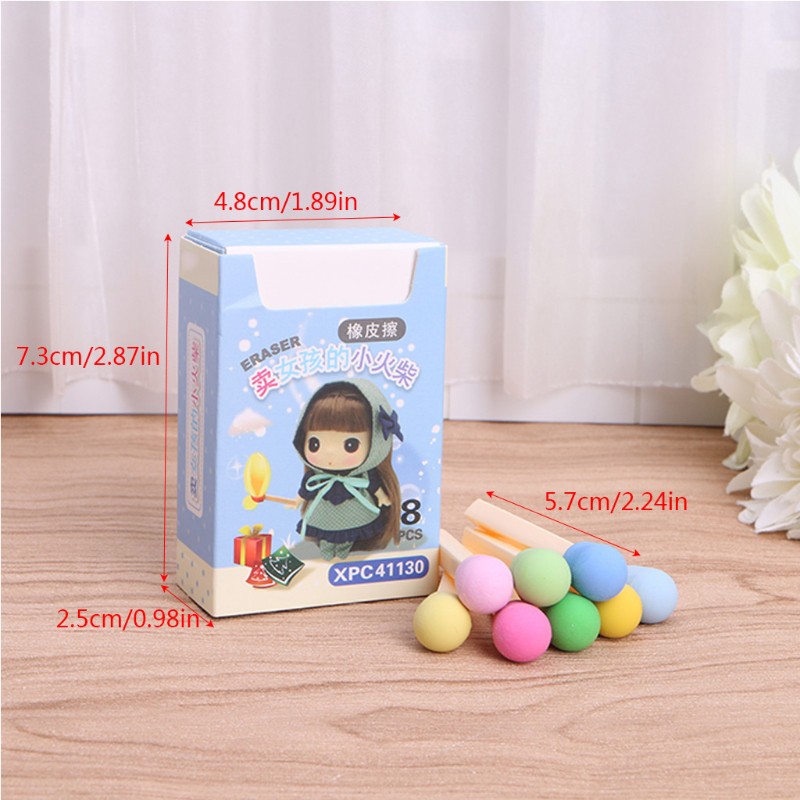 8 Cục Tẩy Bút Chì Hình Que Diêm Nhiều Màu