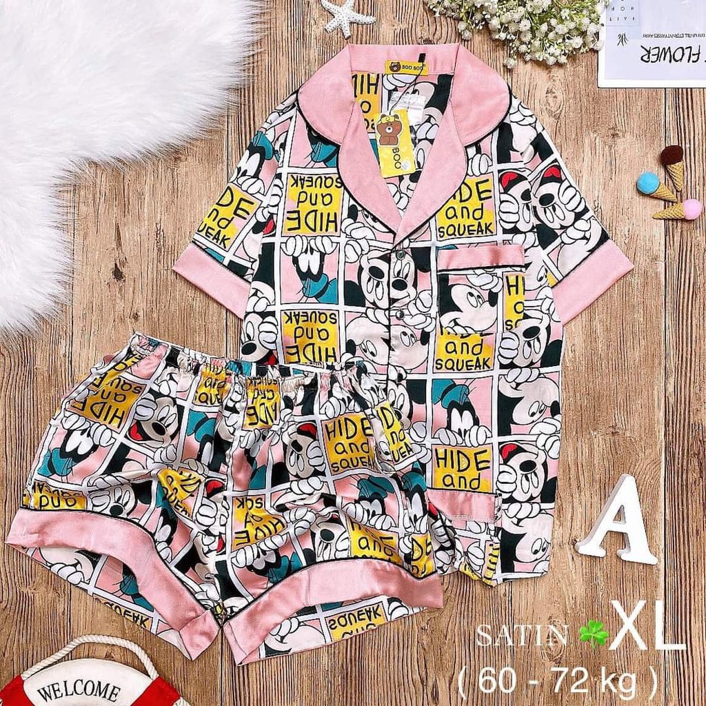 XL(60-72kg) Đồ ngủ pijama nữ, đồ mặc nhà chất LỤA SATIN đẹp, kiểu tay ngắn quần ngắn, chất vải mát, ít nhăn, không xù | BigBuy360 - bigbuy360.vn