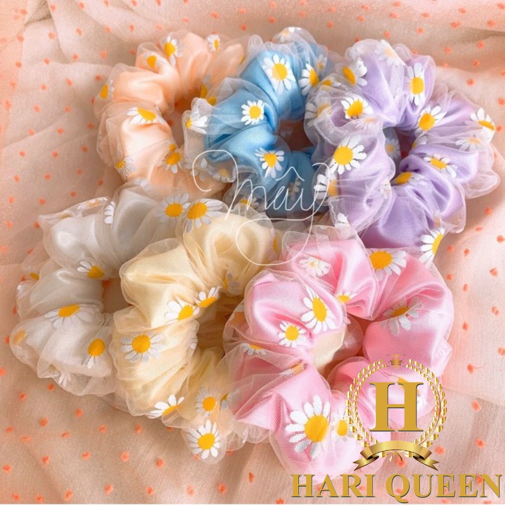 Dây buộc toc Scrunchies hoa cúc 2 lớp HARI1220