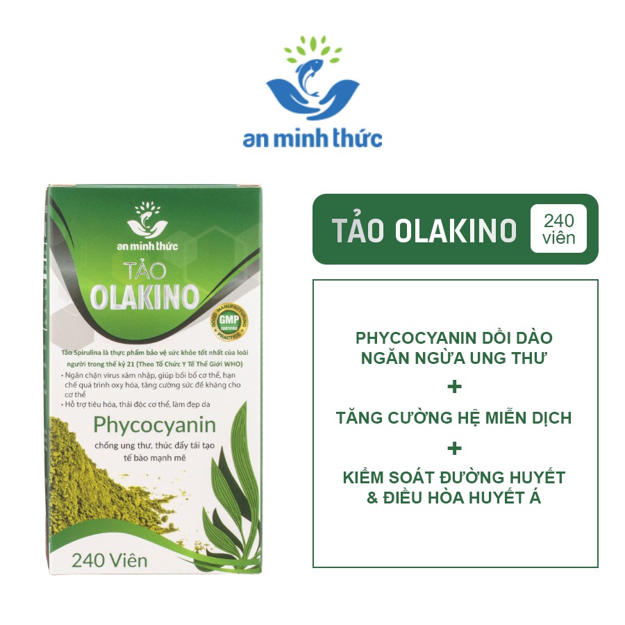 Tảo Olakino An Minh Thức 240 viên - Thực phẩm bảo vệ sức khỏe, 100% bột tảo nguyên chất Spirulina