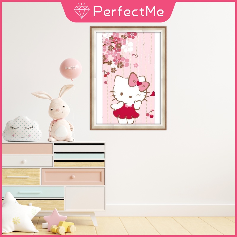 Tranh Đính Đá 5D Tự Làm Hình Hello Kitty Hoạt Hình Trang Trí Nhà Cửa 30X40Cm