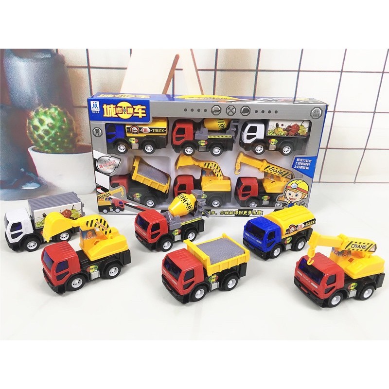 [có sẵn] Set 6 xe công trình nhựa dẻo- có chạy Đà