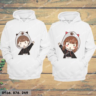 Áo đôi hoodie cực dễ thương ( tặng móc khóa đôi)