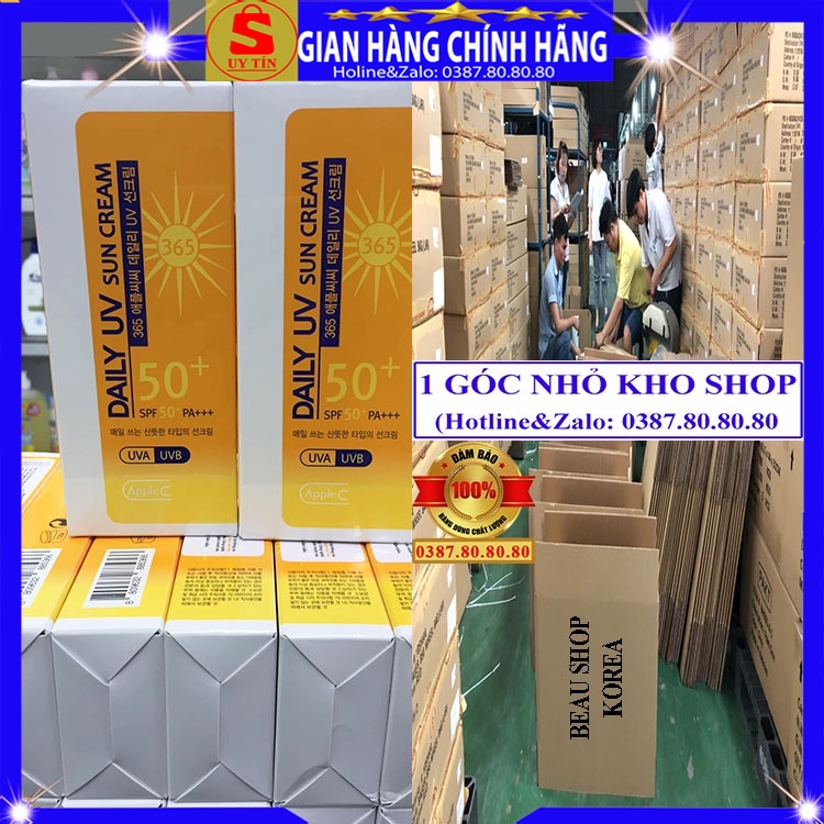 Kem chống nắng kem nền vật lý kiềm dầu nâng tone da chính hãng Beau Shop hàn quốc Applecc Daily UV Sun Cream SPF 50PA+++