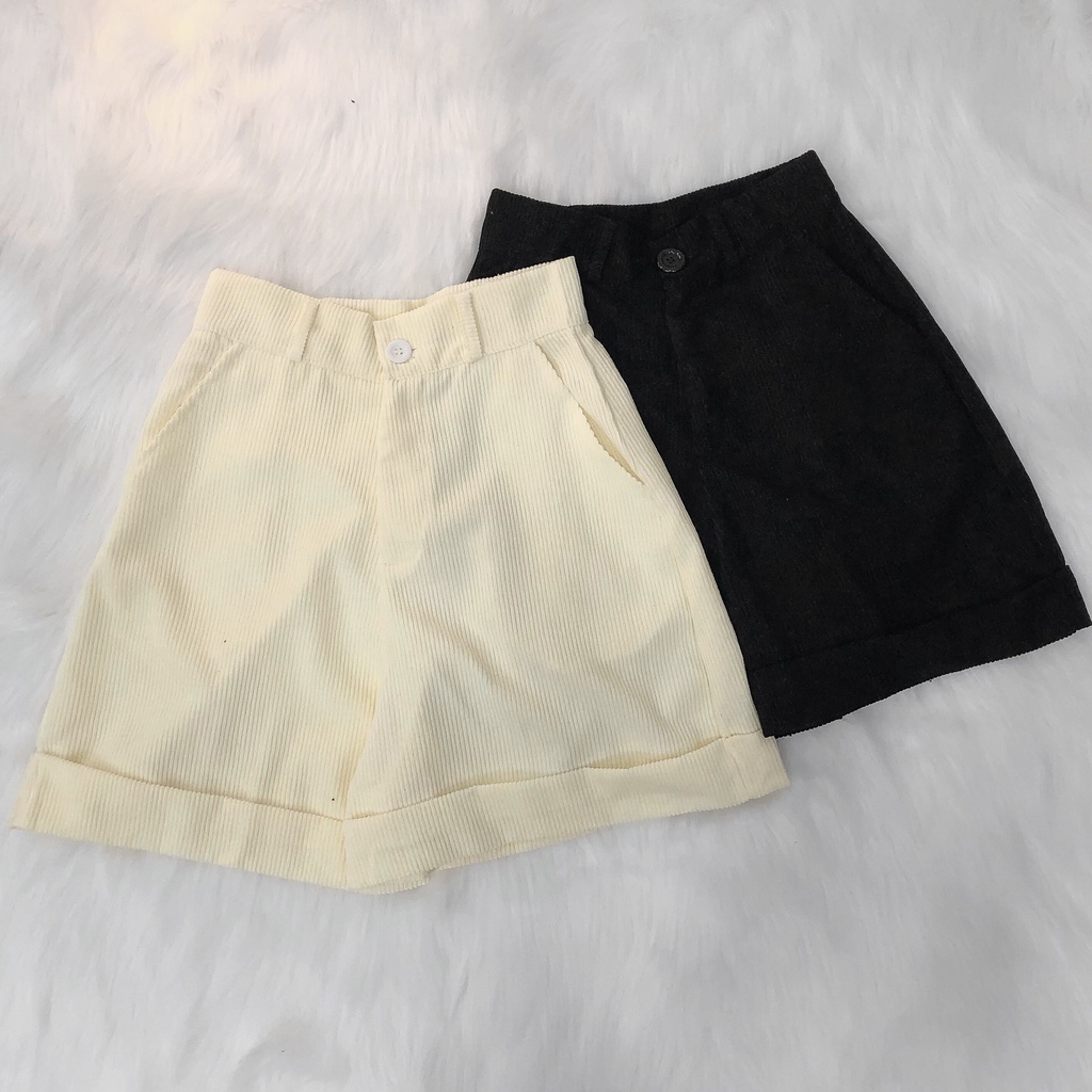 Quần Short Nữ Nhung Gân Form Rộng Unisex