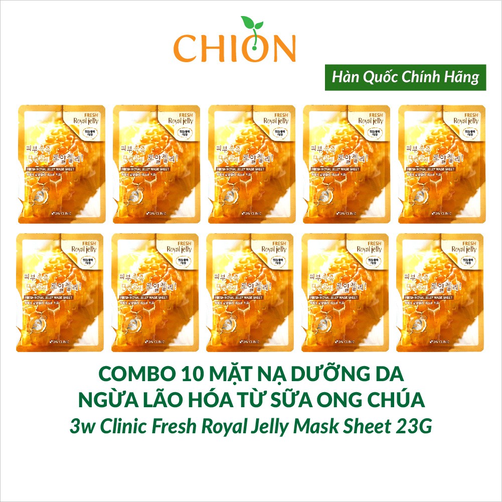 Bộ 10 gói mặt nạ dưỡng da và chống nhăn 3W Clinic Fresh Red Ginseng Mask Sheet 23ml X 10 - Hàn Quốc Chính Hãng