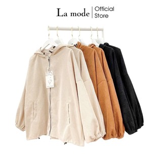 Áo Khoác Nhung Gân Tăm Trơn Tay Bồng Form Rộng Oversize - La mode