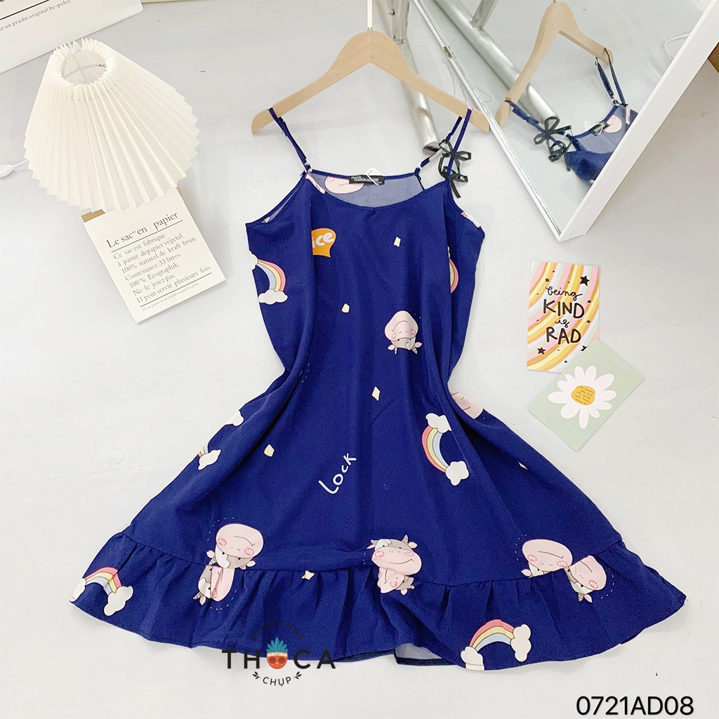 Đầm ngủ mặc nhà dáng suông 2 dây hoạ tiết đáng yêu THOCA HOUSE vải siêu mát, mặc thoải mái ngày hè | BigBuy360 - bigbuy360.vn