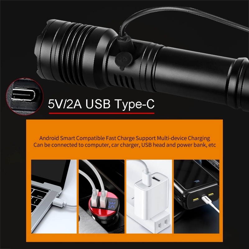 Đèn Pin XHP160 Bóng LED XHP50 Chống Thấm Nước