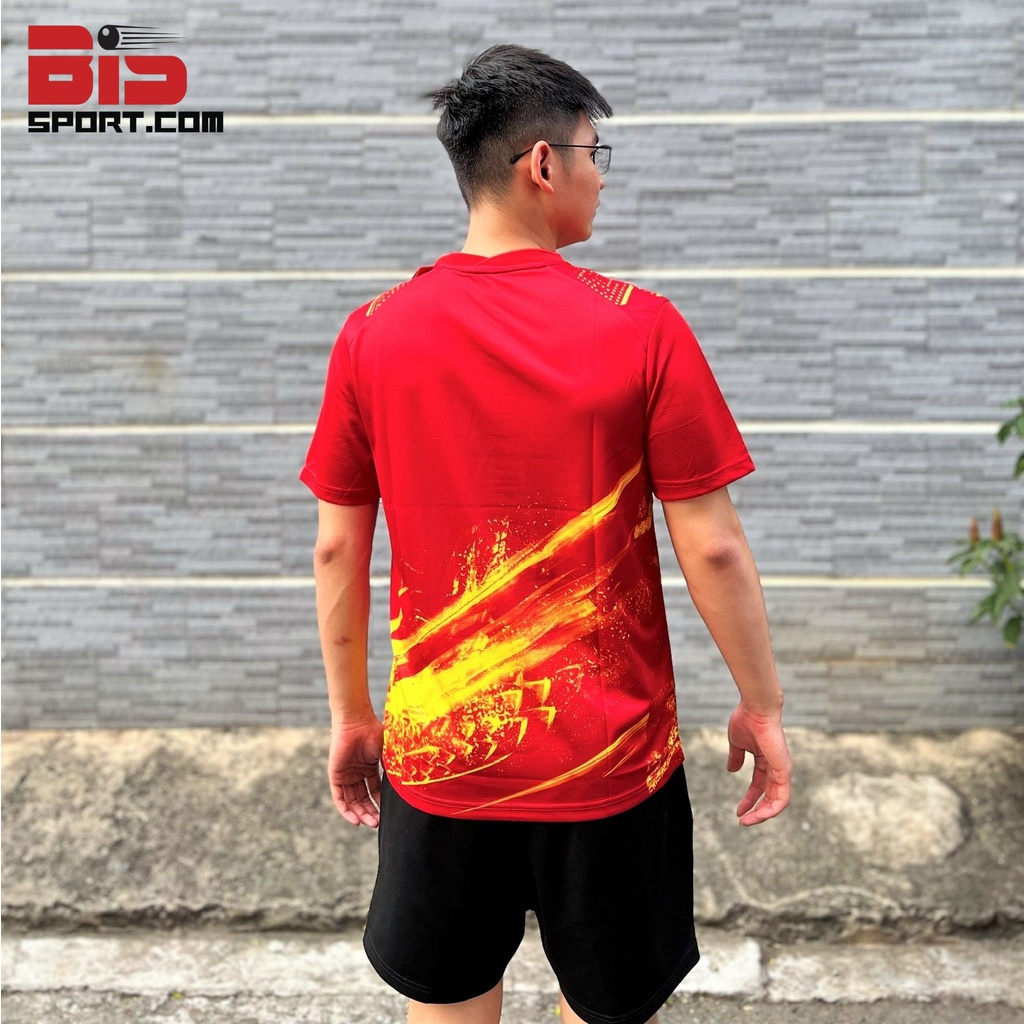 Áo Bóng Bàn Cầu Lông Li-ning Ma Long 6089A Chính Hãng Cao Cấp( Đỏ Họa Tiết Rồng Vàng ) - Cực Chất