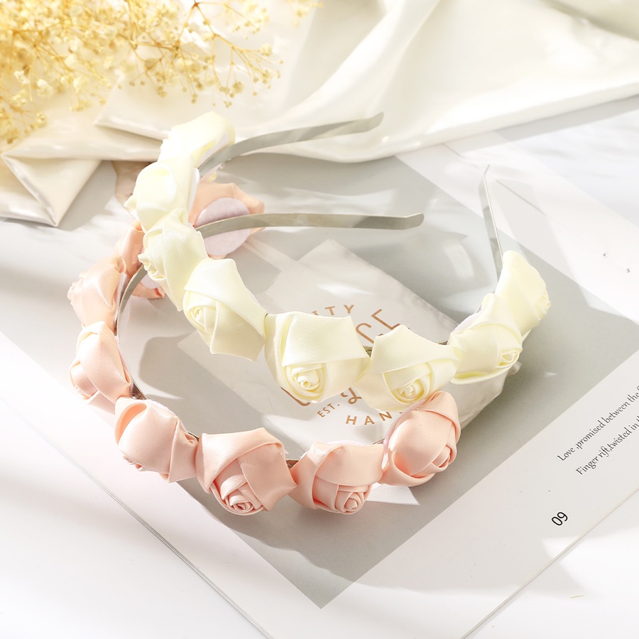 Băng Đô Cài Tóc Hình Hoa Hồng Bằng Satin Phong Cách Hàn Quốc Ngọt Ngào Cho Nữ