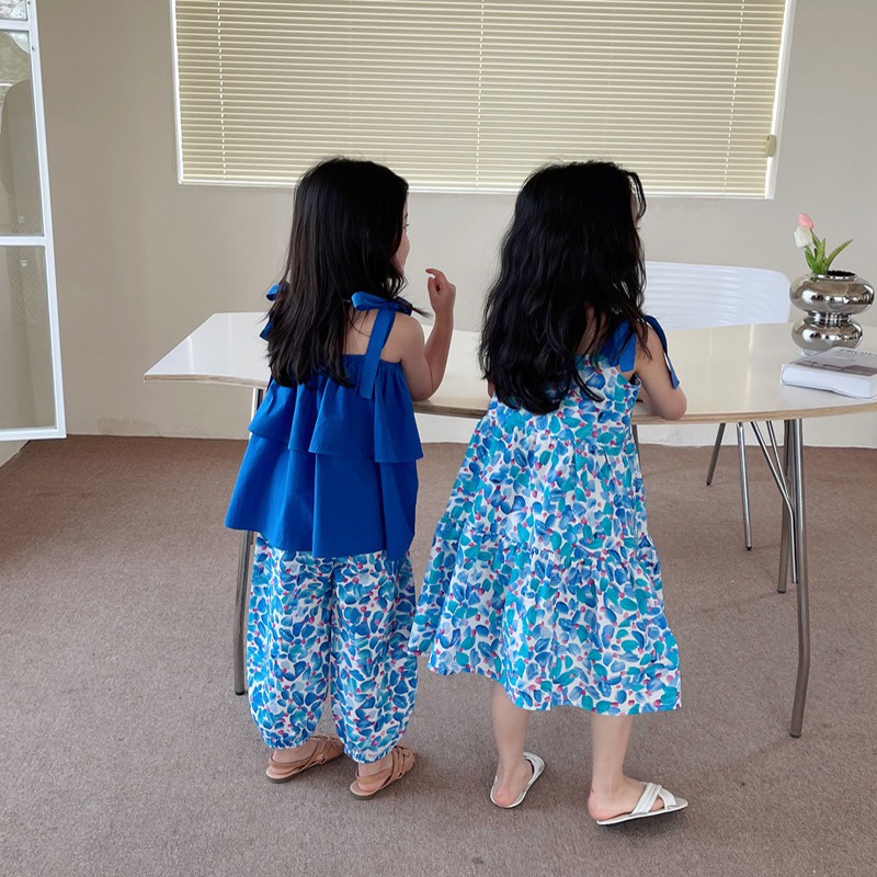 Bộ Áo Thun + Quần Dài In Hoa Chống Muỗi Phong Cách Hàn Quốc Thời Trang Mùa Hè Cho Bé Gái