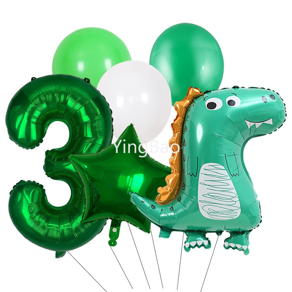 Set 6 Bong Bóng Lá Nhôm Màu Xanh Lá Cây Hình Khủng Long 32inches Dùng Trang Trí Tiệc Sinh Nhật