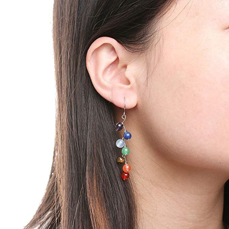 Khuyên Tai Xỏ Hạt Hợp Kim Màu Cầu Vồng Phong Cách Tối Giản Cổ Điển Cho Nữ