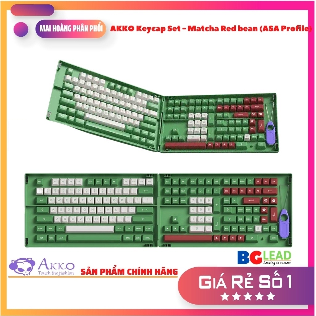 Bộ keycaps bàn phím cơ AKKO Keycap set – Matcha Red Bean (PBT Double-Shot/ASA profile/158 nút) - Mai Hoàng phân phối