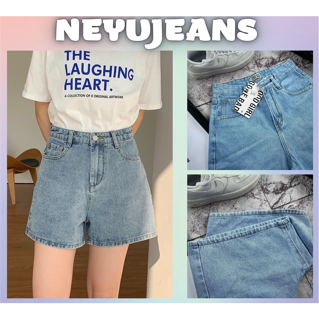 Quần Short Jean Nữ Ngố Lửng Cạp Cao Trơn Tôn Dáng Phong Cách Trẻ Trung Năng Động Ulzzang NEYU | BigBuy360 - bigbuy360.vn