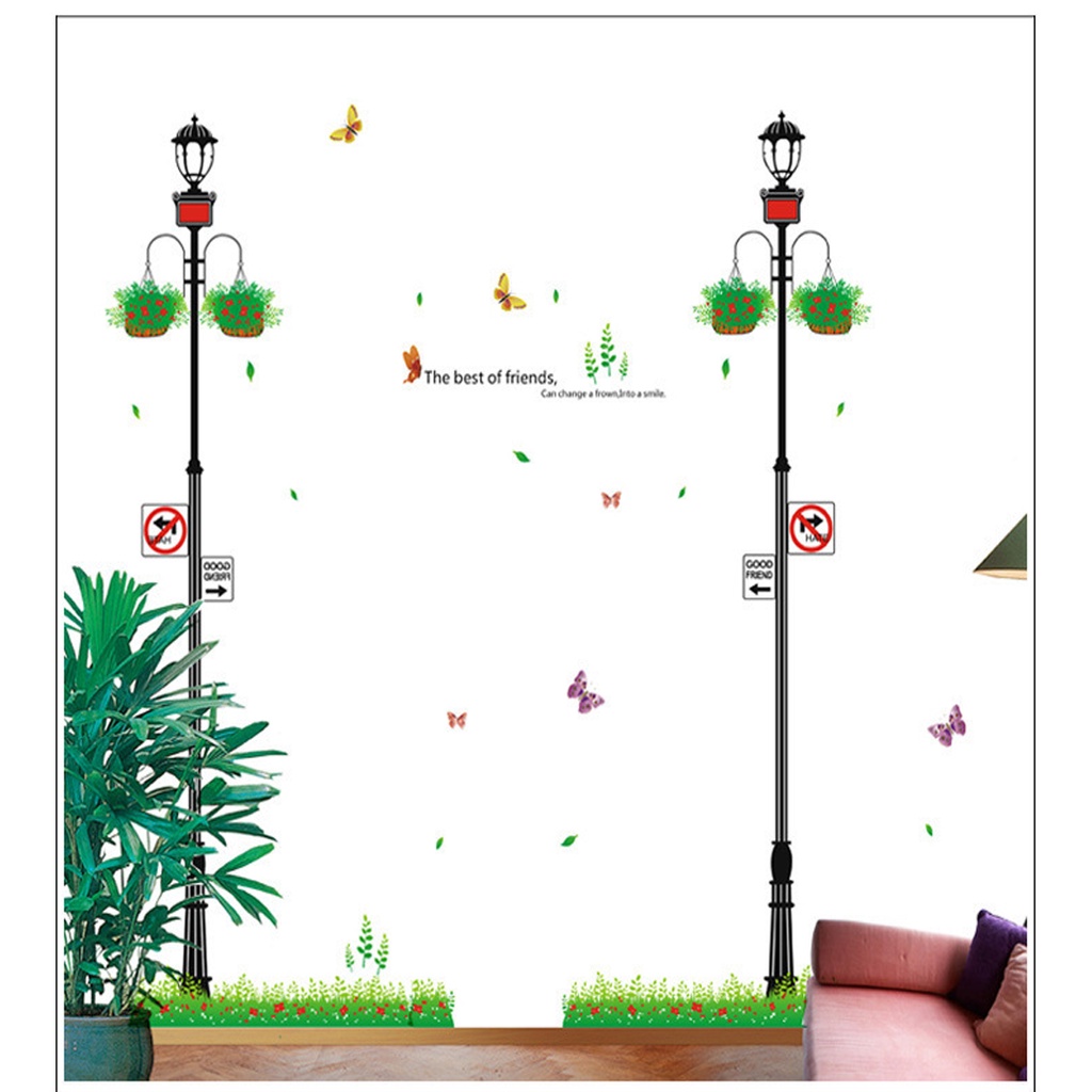 Decan dán tường đẹp, decan trang trí phòng hình đèn đường XL7041