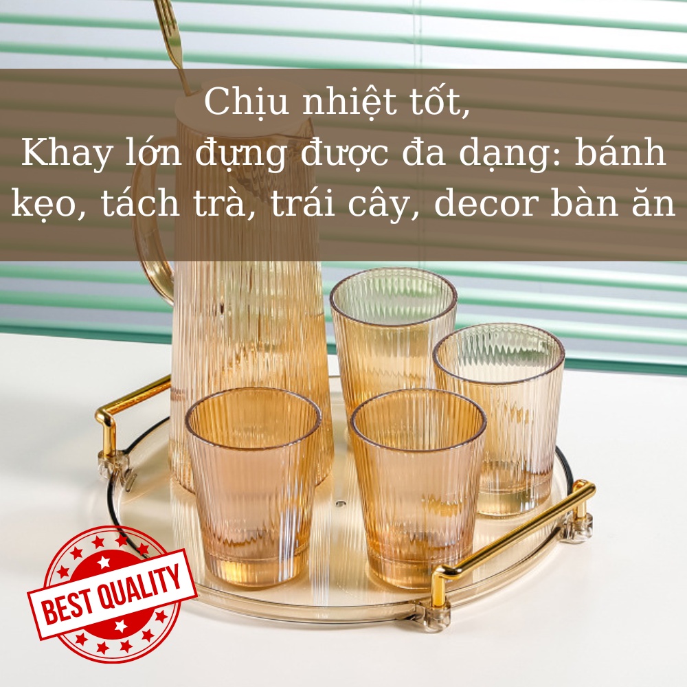 Khay Tròn Đĩa Đựng Bánh Kẹo, Khay Đựng Ly Tách Ấm Trà, Khay Mạ Vàng Sang Trọng, Khay Trơn Trang Trí Đẹp