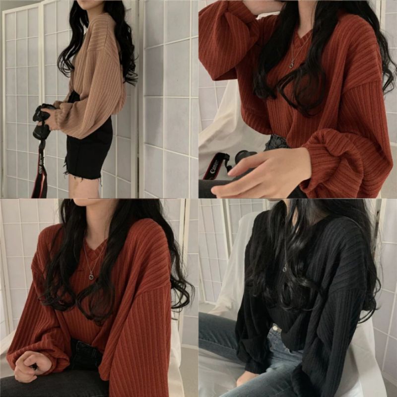 Áo thun tay bồng cổ tim 5 màu siêu đẹp