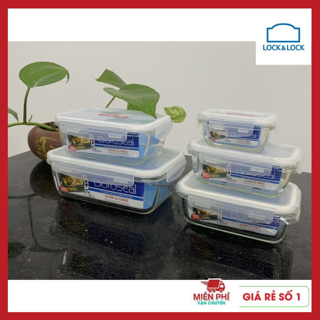 Hộp đựng thức ăn thủy tinh Lock&lock 730ml hình chữ nhật, hộp thủy tinh đựng thức ăn Lock&lock LLG430