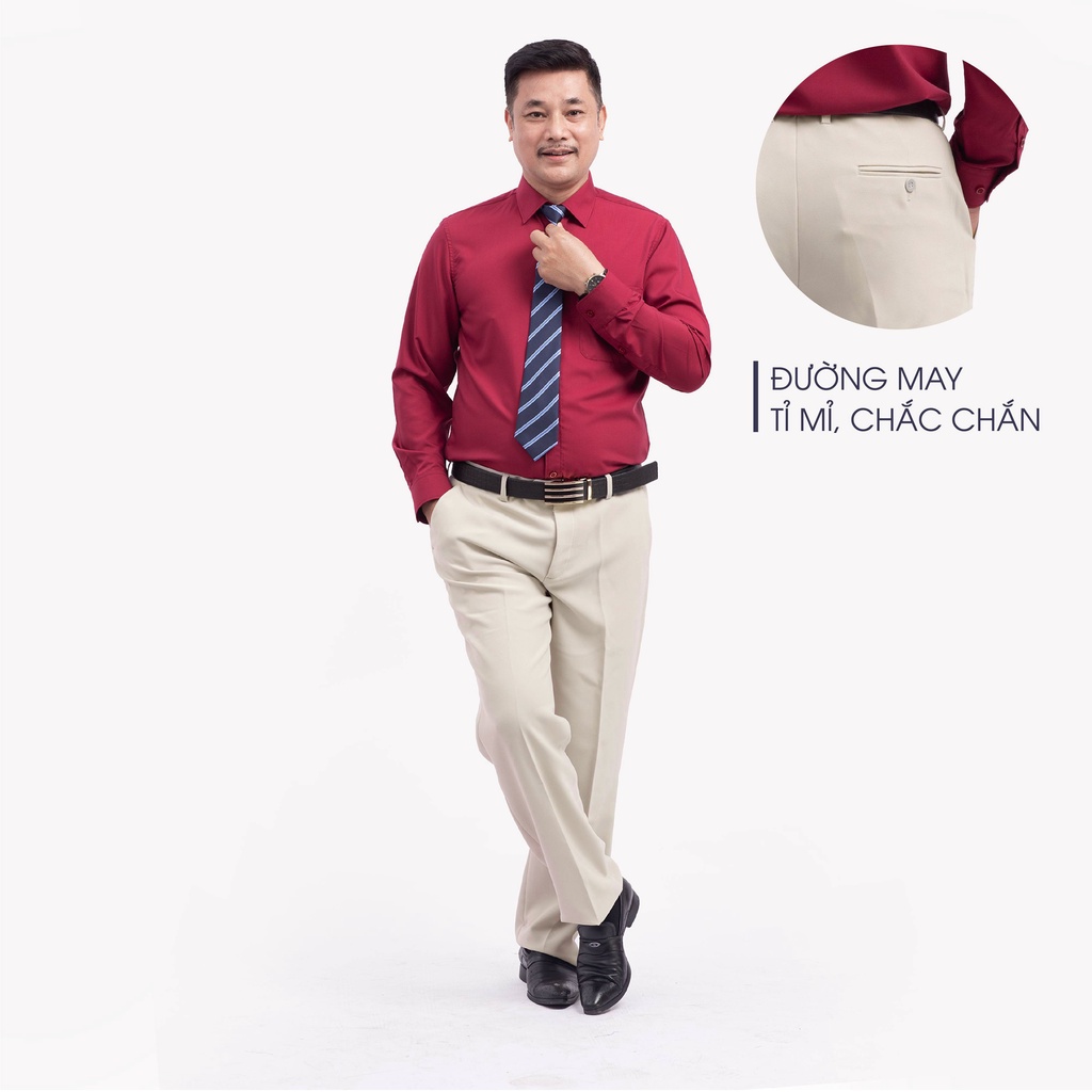 Quần Âu Nam Trung Niên ANCHI Màu Kem Vải Tăm, Quần Tây Công Sở Cao Cấp