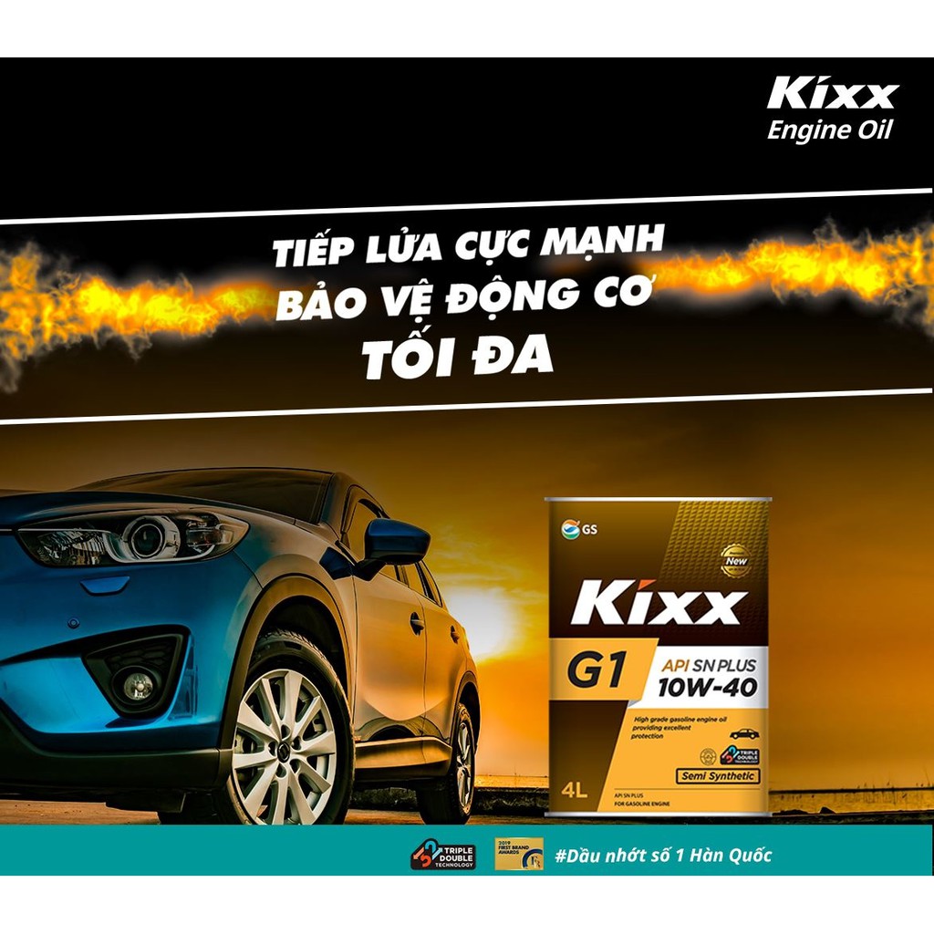 Dầu Nhớt Kixx G1 10W40 API SN 4Lít thùng thiếc công nghệ Triple Double dành cho các dòng xe ô tô chạy máy xăng