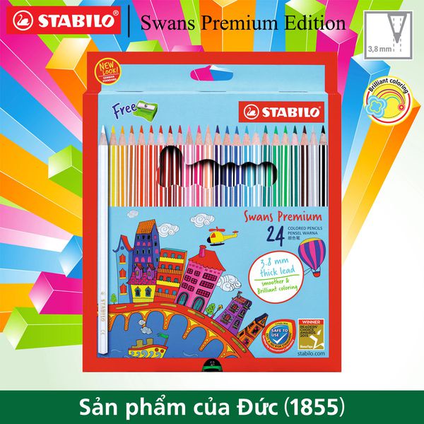 Combo bộ chì màu STABILO Swans Premium 24 màu + Sách tô màu STABILO ArtTheraphy SACB + Gôm tẩy ER196E (CLP1869-24G+)