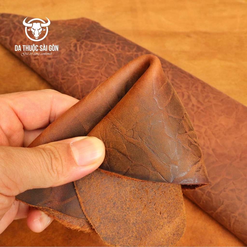 10 Pia da bò sáp ngựa điên cao cấp có vân màu bò cháy - Da Thuộc Sài Gòn - BSAV-03