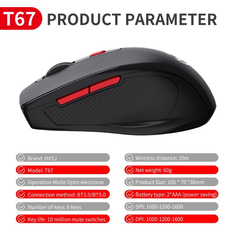 Chuột Không Dây Bluetooth 5.0 Chống ồn T67 siêu nhẹ