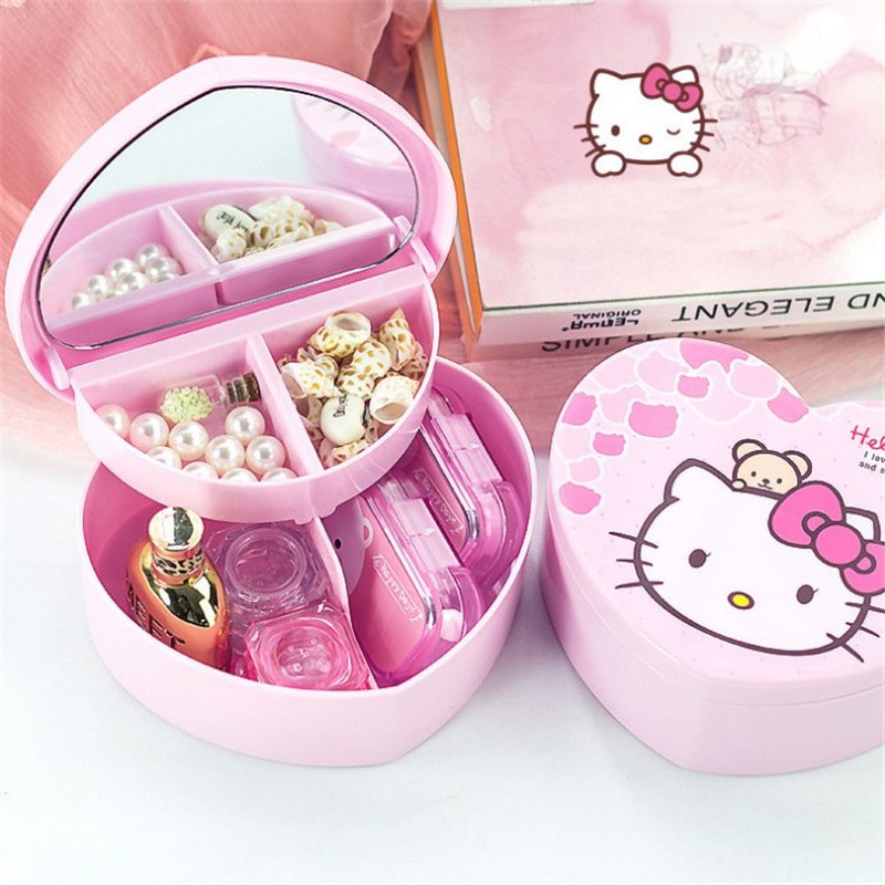 Hộp đựng trang sức mini PINK039 [FREESHIP] Pink Xinh Decor kẹp tóc cho bé Hello Kitty 2 tầng đáng yêu