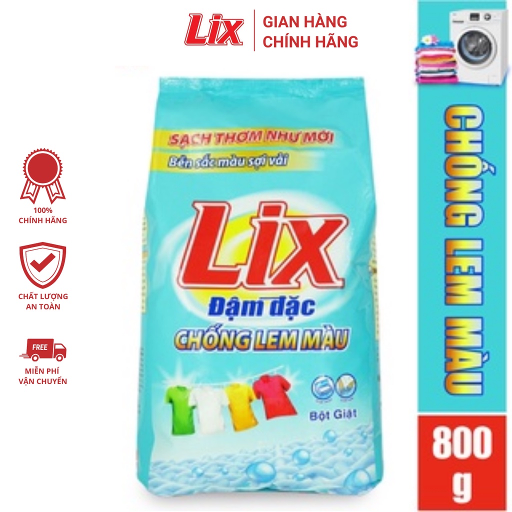 Bột giặt Lix chống lem màu 800gr EM800 làm sạch mọi vết bẩn cứng đầu giữ quần áo bền màu sợi vải sạch thơm như mới