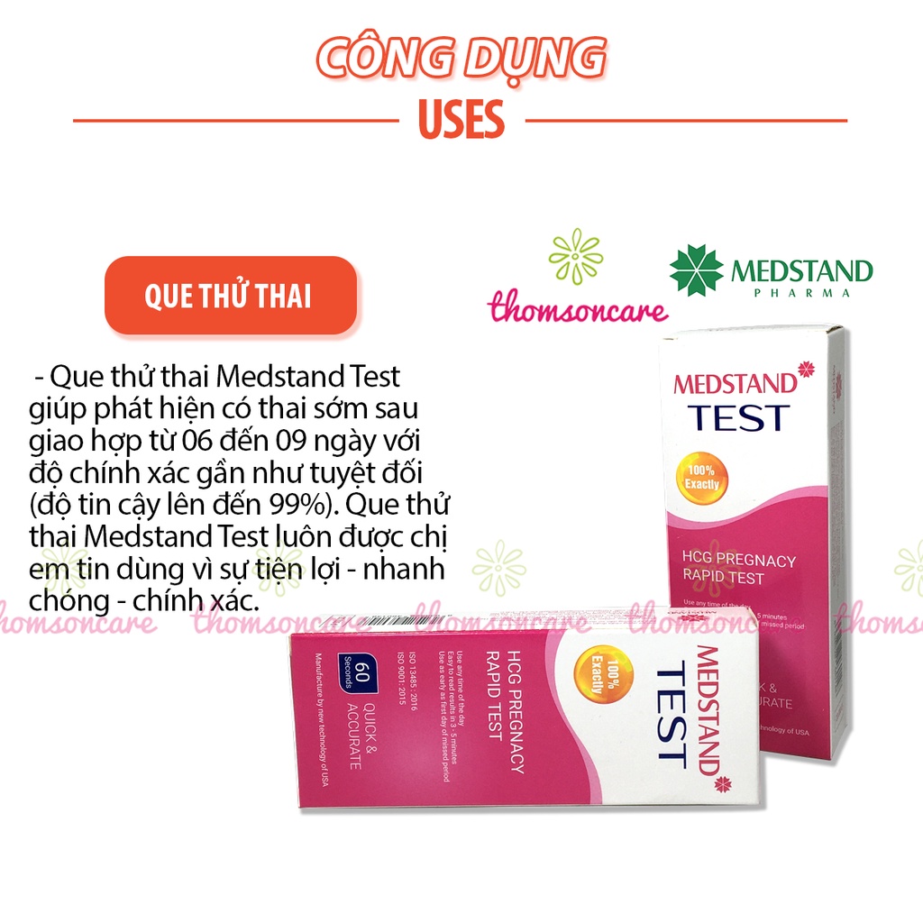 Que thử thai Test Medstand, giúp phát hiện có thai sớm test nhanh, chính xác 100% sau 60 giây - Combo 3 Que - có che tên