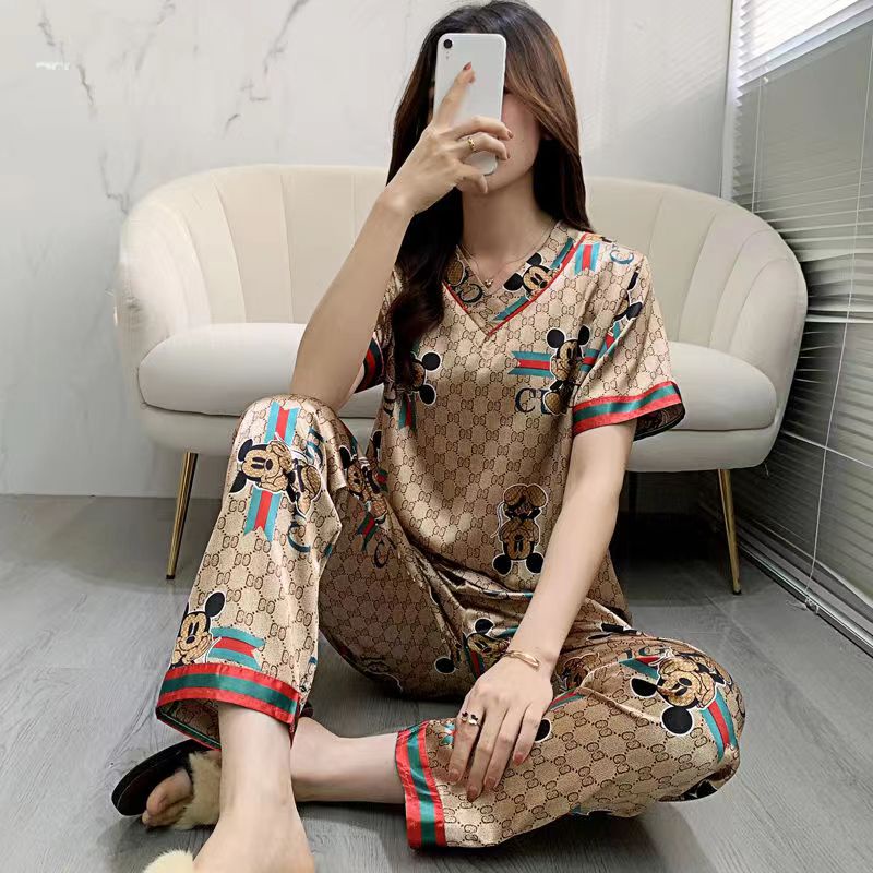 Bộ Đồ Ngủ Bằng Lụa Satin Tay Ngắn Thời Trang Hàn Quốc Dành Cho Nữ Size M-3XL