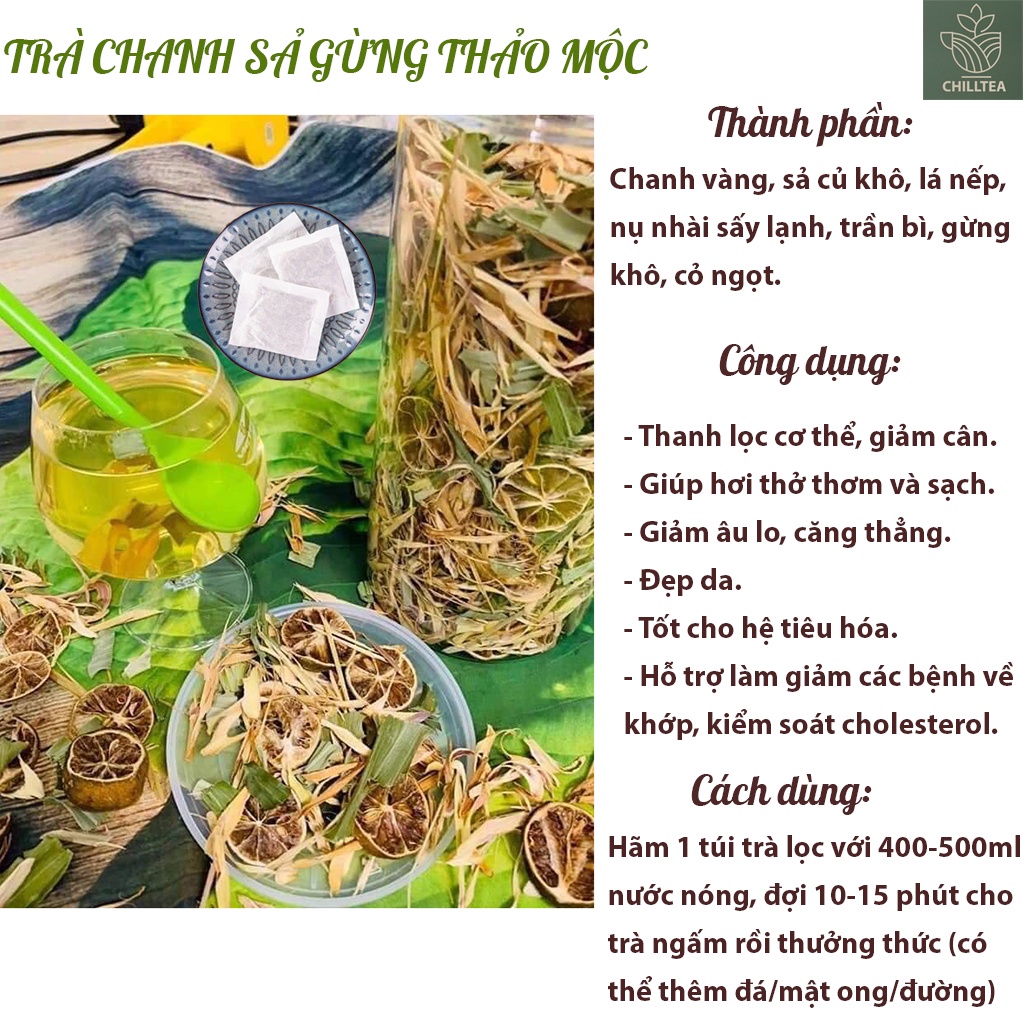 Set 20 Gói Trà Chanh Sả Gừng Chilltea, Trà Thảo Mộc Giảm Cân, Giảm Mỡ Thừa, Thanh Lọc Cơ Thể, Tăng Đề Kháng