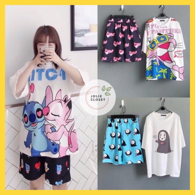 Set Cartoon Áo thun Hoạt Hình và Quần short in hình Dễ thương