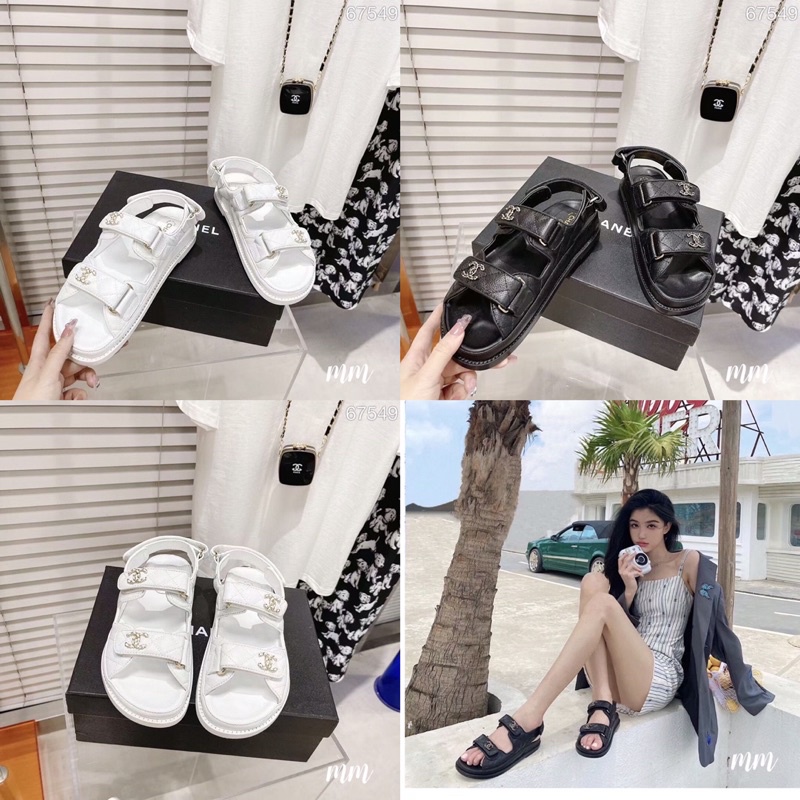 Sandal chanel quai dán logo xích fullbox