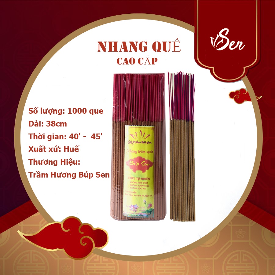 Nhang Quế Sạch Xứ Huế túi 1000 Que 1600 kg - Nhang Trầm Sạch Búp Sen