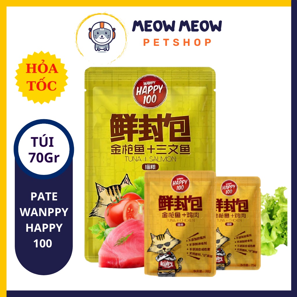 Pate cho mèo Wanpy happy 100 | Túi 70G | Pate dinh dưỡng dành cho mèo.